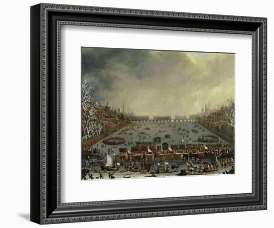 The Frost Fair of the Winter of 1683-4 on the Thames, with Old London Bridge in the Distance C.1685-English-Framed Giclee Print