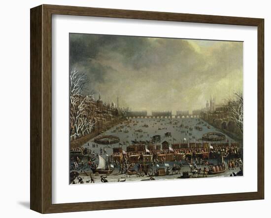 The Frost Fair of the Winter of 1683-4 on the Thames, with Old London Bridge in the Distance C.1685-English-Framed Giclee Print