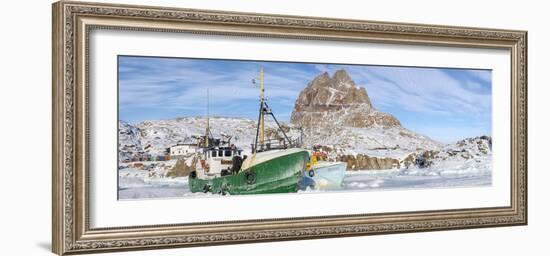 The frozen harbor of Uummannaq during winter in northern West Greenland-Martin Zwick-Framed Photographic Print