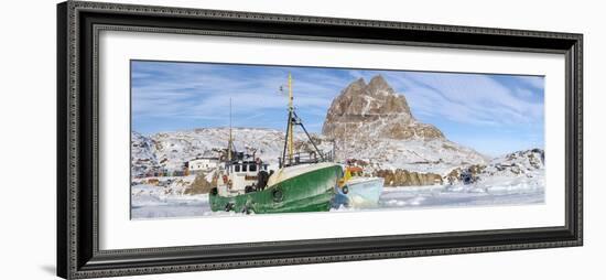 The frozen harbor of Uummannaq during winter in northern West Greenland-Martin Zwick-Framed Photographic Print