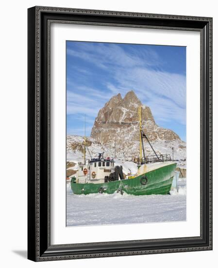 The frozen harbor of Uummannaq during winter in northern West Greenland-Martin Zwick-Framed Photographic Print