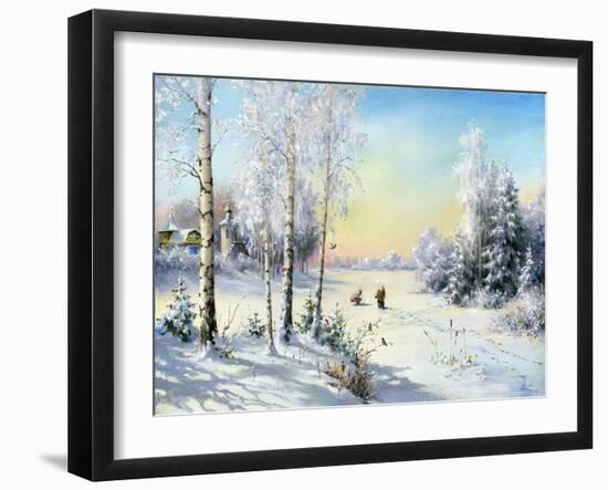 The Frozen Lake In Winter Village-balaikin2009-Framed Art Print