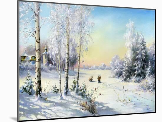 The Frozen Lake In Winter Village-balaikin2009-Mounted Art Print