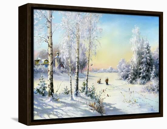 The Frozen Lake In Winter Village-balaikin2009-Framed Stretched Canvas