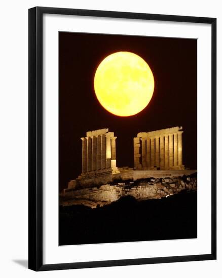 The Full Moon Rises Behind the Ancient Temple of Posseidon-null-Framed Photographic Print