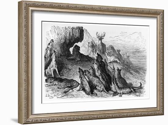 The Funeral of the Lioness, Illustration from "Fables"-Gustave Doré-Framed Giclee Print