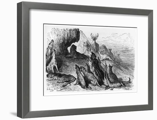 The Funeral of the Lioness, Illustration from "Fables"-Gustave Doré-Framed Giclee Print
