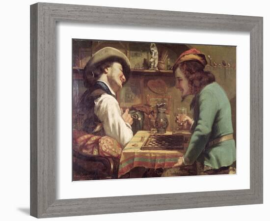 The Game of Draughts, 1844-Gustave Courbet-Framed Giclee Print