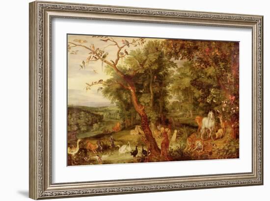 The Garden of Eden, in the Background the Temptation-Jan Brueghel the Elder-Framed Giclee Print