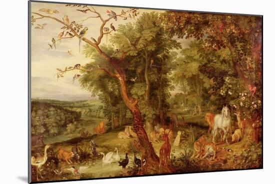 The Garden of Eden, in the Background the Temptation-Jan Brueghel the Elder-Mounted Giclee Print