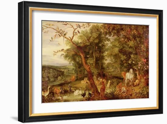 The Garden of Eden, in the Background the Temptation-Jan Brueghel the Elder-Framed Giclee Print