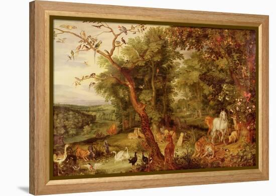 The Garden of Eden, in the Background the Temptation-Jan Brueghel the Elder-Framed Premier Image Canvas