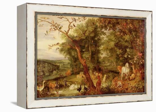 The Garden of Eden, in the Background the Temptation-Jan Brueghel the Elder-Framed Premier Image Canvas