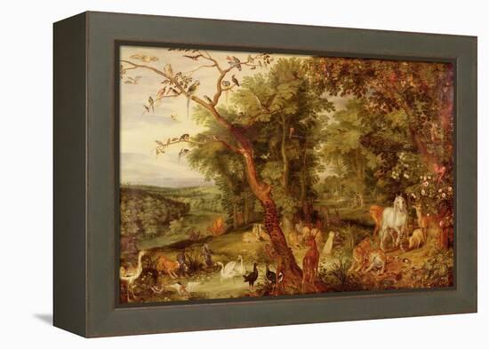 The Garden of Eden, in the Background the Temptation-Jan Brueghel the Elder-Framed Premier Image Canvas