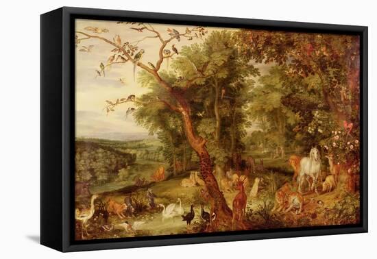 The Garden of Eden, in the Background the Temptation-Jan Brueghel the Elder-Framed Premier Image Canvas