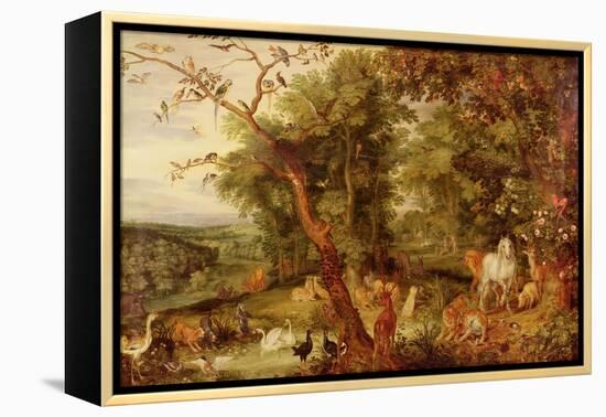 The Garden of Eden, in the Background the Temptation-Jan Brueghel the Elder-Framed Premier Image Canvas