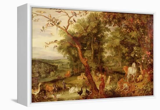 The Garden of Eden, in the Background the Temptation-Jan Brueghel the Elder-Framed Premier Image Canvas