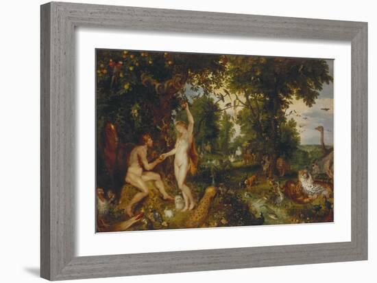 The Garden of Eden with the Fall of Man, about 1616-Peter Paul Rubens-Framed Giclee Print