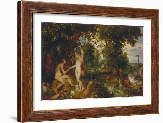 The Garden of Eden with the Fall of Man, about 1616-Peter Paul Rubens-Framed Giclee Print