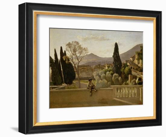 The Gardens of Villa D'Este, 1843-Jean-Baptiste-Camille Corot-Framed Giclee Print