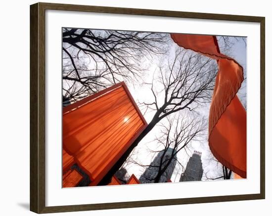 "The Gates" are Shown in Central Park in New York with Flowing Fabric the Color of a Sunrise-null-Framed Photographic Print