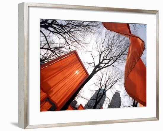 "The Gates" are Shown in Central Park in New York with Flowing Fabric the Color of a Sunrise-null-Framed Photographic Print