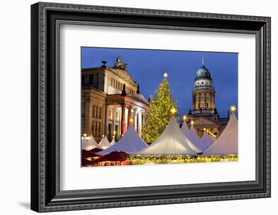 The Gendarmenmarkt Christmas Market, Theatre, and French Cathedral, Berlin, Germany, Europe-Miles Ertman-Framed Photographic Print