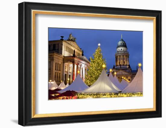 The Gendarmenmarkt Christmas Market, Theatre, and French Cathedral, Berlin, Germany, Europe-Miles Ertman-Framed Photographic Print