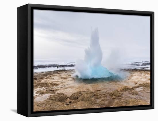The Geothermal Area Haukadalur, Part of Tourist Route Golden Circle During Winter. Geysir Strokkur-Martin Zwick-Framed Premier Image Canvas