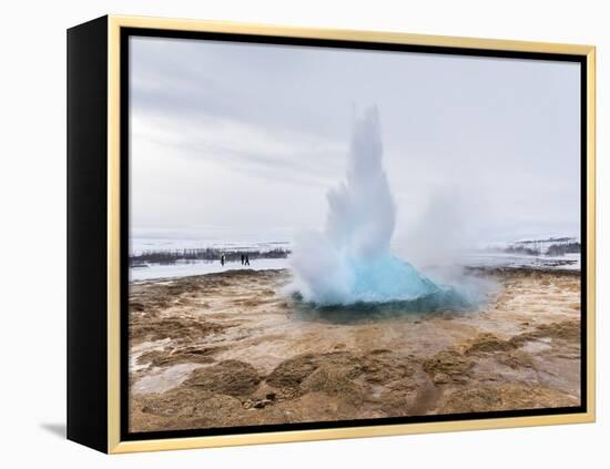 The Geothermal Area Haukadalur, Part of Tourist Route Golden Circle During Winter. Geysir Strokkur-Martin Zwick-Framed Premier Image Canvas