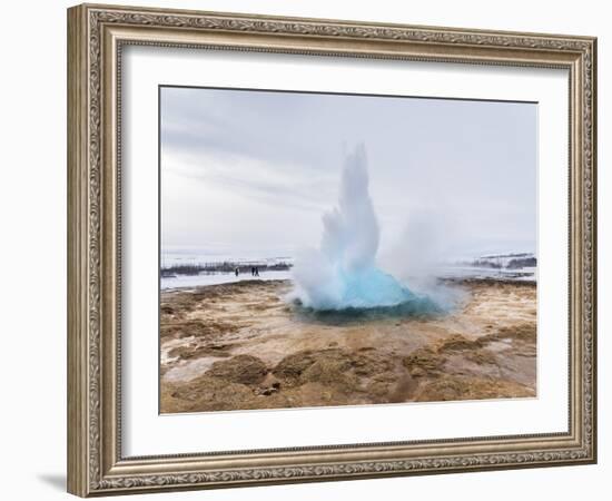 The Geothermal Area Haukadalur, Part of Tourist Route Golden Circle During Winter. Geysir Strokkur-Martin Zwick-Framed Photographic Print