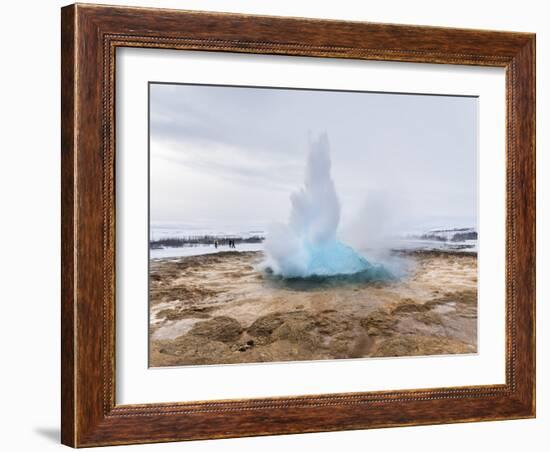 The Geothermal Area Haukadalur, Part of Tourist Route Golden Circle During Winter. Geysir Strokkur-Martin Zwick-Framed Photographic Print