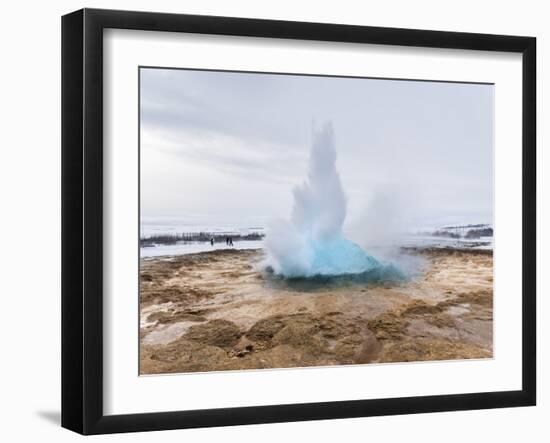 The Geothermal Area Haukadalur, Part of Tourist Route Golden Circle During Winter. Geysir Strokkur-Martin Zwick-Framed Photographic Print