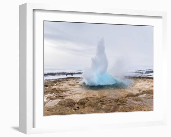 The Geothermal Area Haukadalur, Part of Tourist Route Golden Circle During Winter. Geysir Strokkur-Martin Zwick-Framed Photographic Print