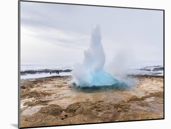 The Geothermal Area Haukadalur, Part of Tourist Route Golden Circle During Winter. Geysir Strokkur-Martin Zwick-Mounted Photographic Print