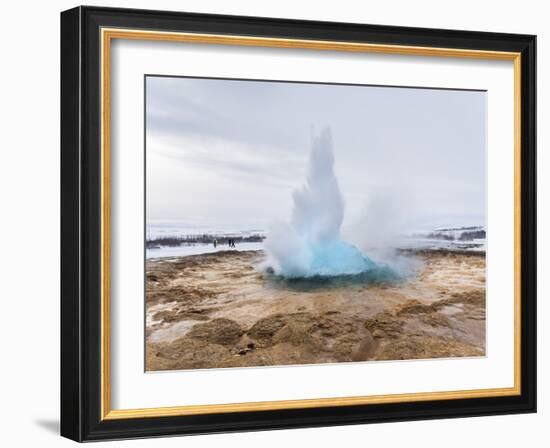 The Geothermal Area Haukadalur, Part of Tourist Route Golden Circle During Winter. Geysir Strokkur-Martin Zwick-Framed Photographic Print
