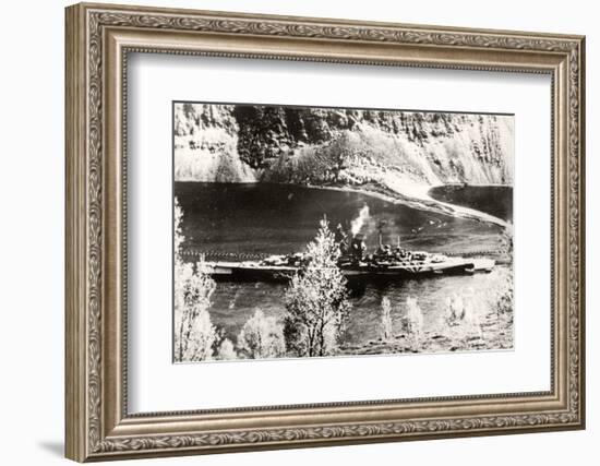 The German Battleship Tirpitz, Probably Photographed in a Norwegian Fjord-null-Framed Photographic Print