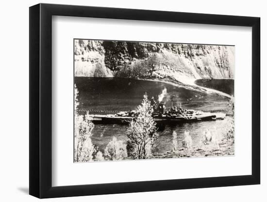 The German Battleship Tirpitz, Probably Photographed in a Norwegian Fjord-null-Framed Photographic Print