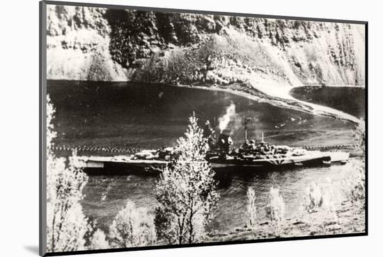 The German Battleship Tirpitz, Probably Photographed in a Norwegian Fjord-null-Mounted Photographic Print