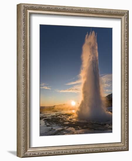 The Geysir Strokkur in Geothermal Area Haukadalur Part, Touristic Route Golden Circle During Winter-Martin Zwick-Framed Photographic Print