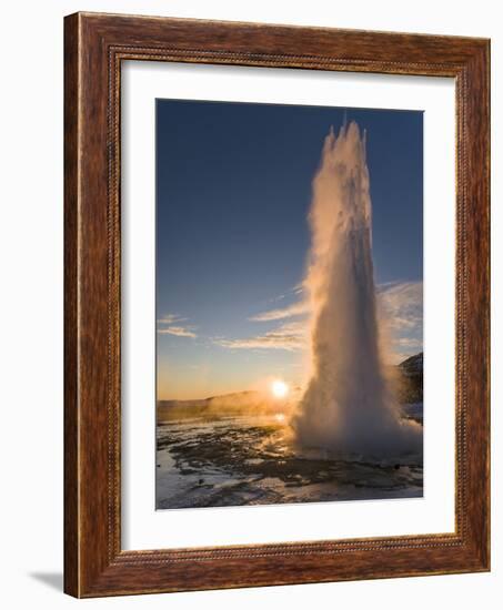 The Geysir Strokkur in Geothermal Area Haukadalur Part, Touristic Route Golden Circle During Winter-Martin Zwick-Framed Photographic Print