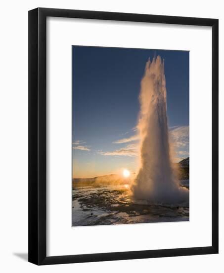 The Geysir Strokkur in Geothermal Area Haukadalur Part, Touristic Route Golden Circle During Winter-Martin Zwick-Framed Photographic Print