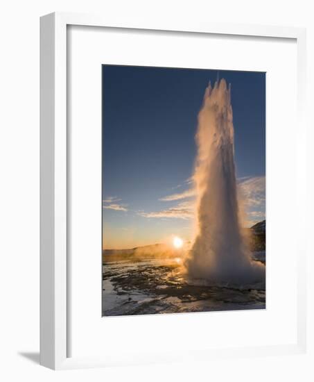 The Geysir Strokkur in Geothermal Area Haukadalur Part, Touristic Route Golden Circle During Winter-Martin Zwick-Framed Photographic Print