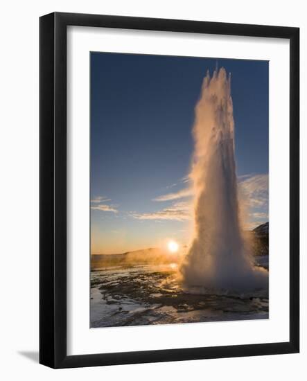 The Geysir Strokkur in Geothermal Area Haukadalur Part, Touristic Route Golden Circle During Winter-Martin Zwick-Framed Photographic Print