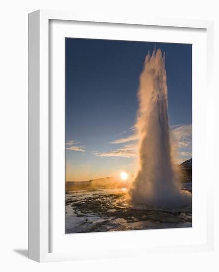 The Geysir Strokkur in Geothermal Area Haukadalur Part, Touristic Route Golden Circle During Winter-Martin Zwick-Framed Photographic Print