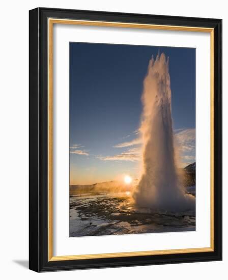 The Geysir Strokkur in Geothermal Area Haukadalur Part, Touristic Route Golden Circle During Winter-Martin Zwick-Framed Photographic Print