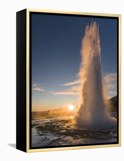 The Geysir Strokkur in Geothermal Area Haukadalur Part, Touristic Route Golden Circle During Winter-Martin Zwick-Framed Premier Image Canvas