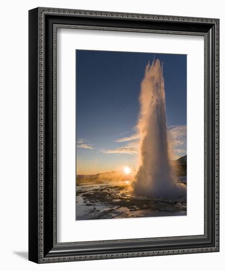 The Geysir Strokkur in Geothermal Area Haukadalur Part, Touristic Route Golden Circle During Winter-Martin Zwick-Framed Photographic Print