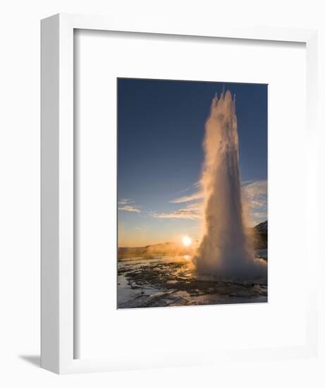 The Geysir Strokkur in Geothermal Area Haukadalur Part, Touristic Route Golden Circle During Winter-Martin Zwick-Framed Photographic Print