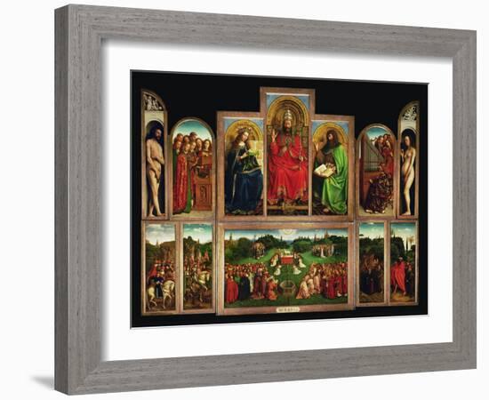 The Ghent Altar, Polyptych with the Adoration of the Mystical Lamb, 1432-Jan van Eyck-Framed Giclee Print